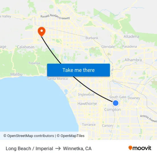 Long Beach / Imperial to Winnetka, CA map
