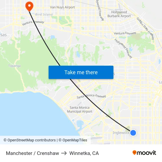 Manchester / Crenshaw to Winnetka, CA map