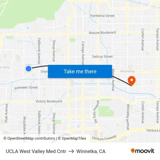 UCLA West Valley Med Cntr to Winnetka, CA map