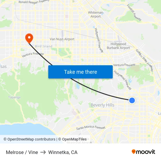 Melrose / Vine to Winnetka, CA map