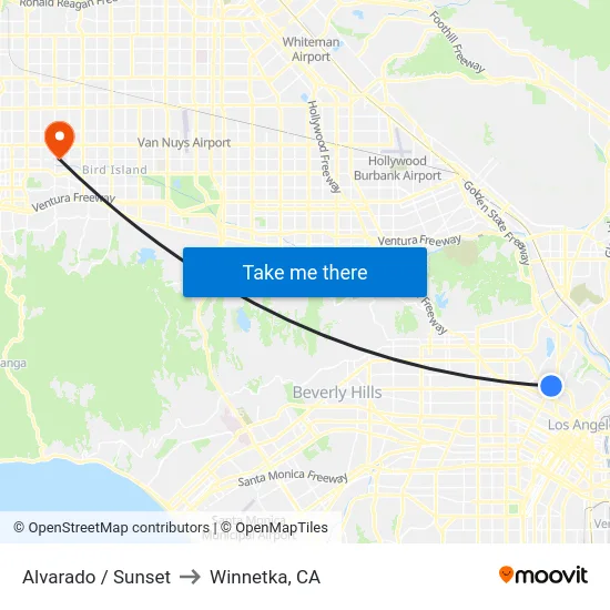 Alvarado / Sunset to Winnetka, CA map