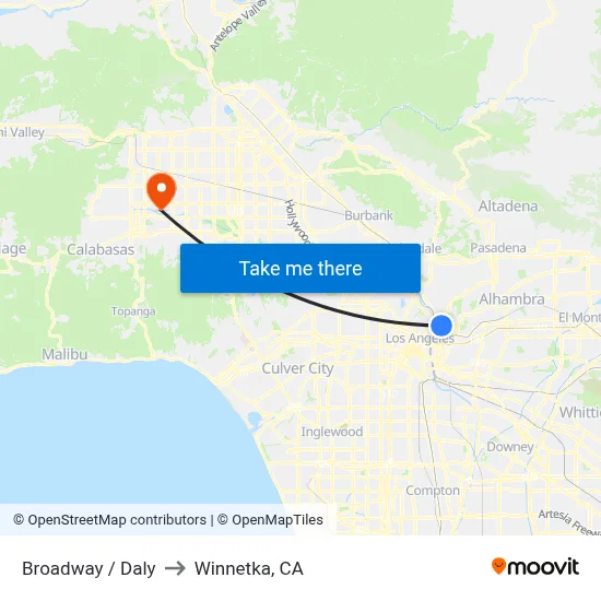 Broadway / Daly to Winnetka, CA map