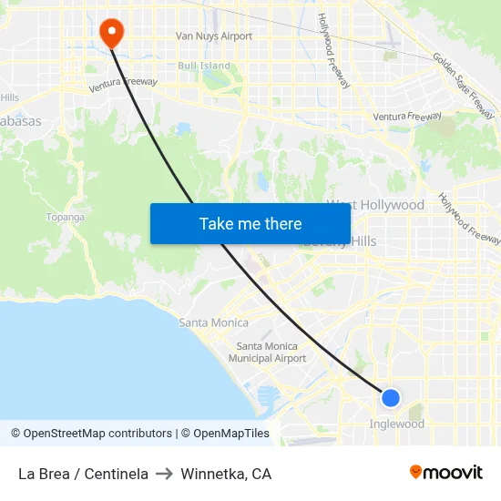 La Brea / Centinela to Winnetka, CA map