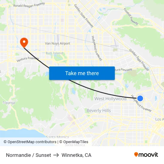 Normandie / Sunset to Winnetka, CA map