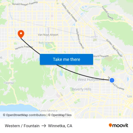 Western / Fountain to Winnetka, CA map