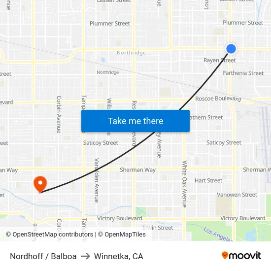 Nordhoff / Balboa to Winnetka, CA map