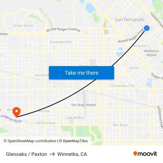 Glenoaks / Paxton to Winnetka, CA map