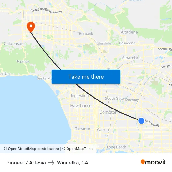 Pioneer / Artesia to Winnetka, CA map