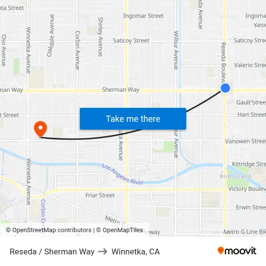 Reseda / Sherman Way to Winnetka, CA map