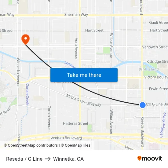 Reseda / G Line to Winnetka, CA map