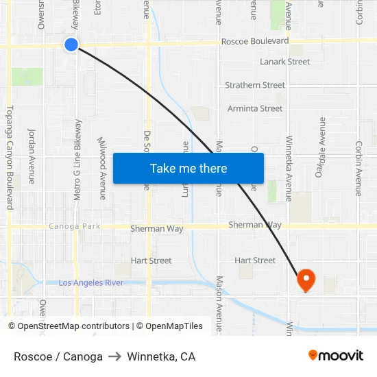 Roscoe / Canoga to Winnetka, CA map