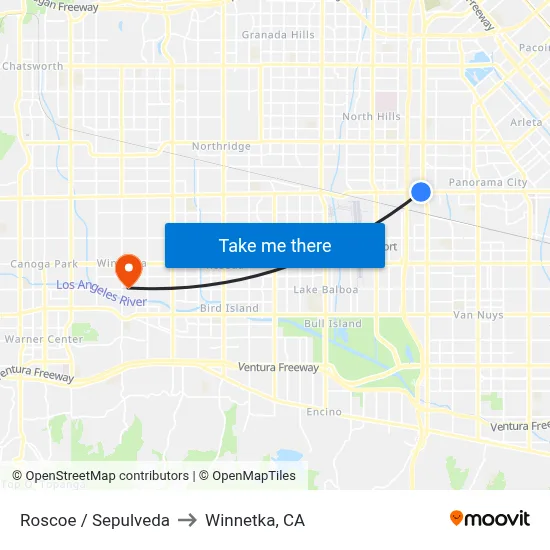 Roscoe / Sepulveda to Winnetka, CA map