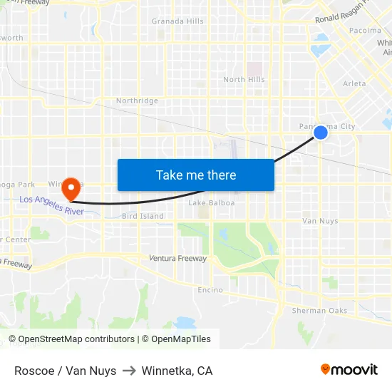 Roscoe / Van Nuys to Winnetka, CA map