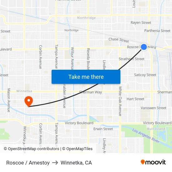 Roscoe / Amestoy to Winnetka, CA map