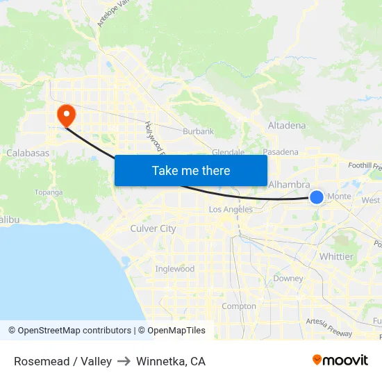 Rosemead / Valley to Winnetka, CA map