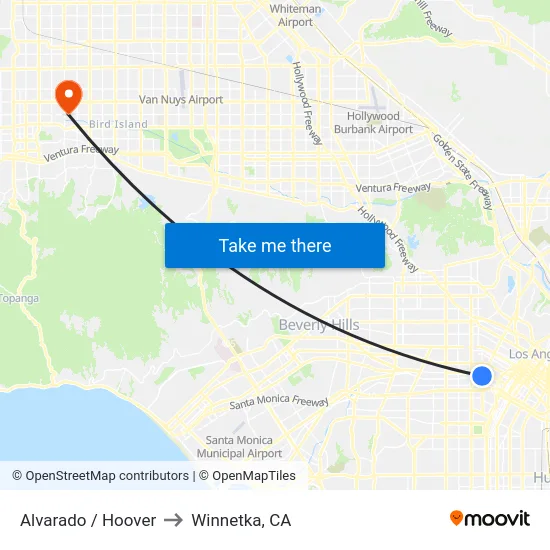Alvarado / Hoover to Winnetka, CA map