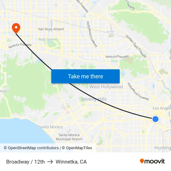 Broadway / 12th to Winnetka, CA map