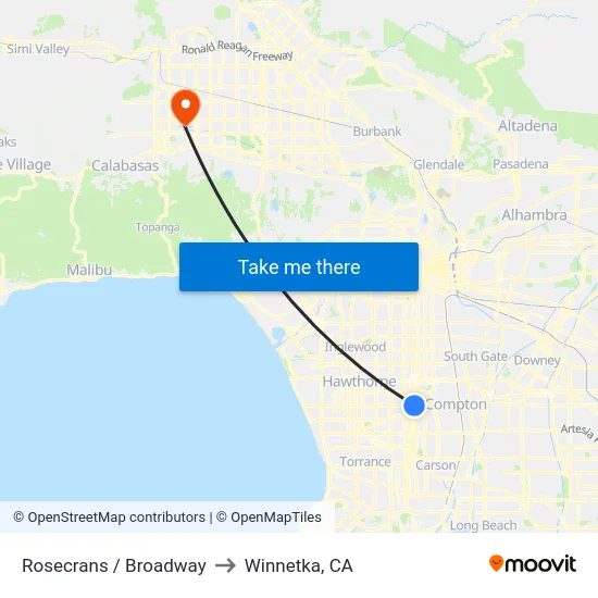 Rosecrans / Broadway to Winnetka, CA map