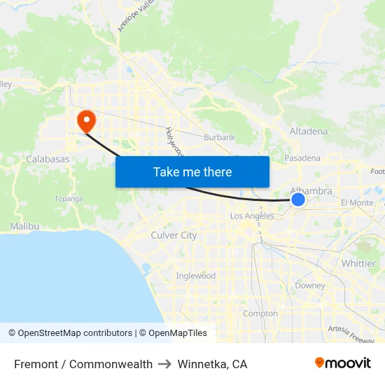Fremont / Commonwealth to Winnetka, CA map