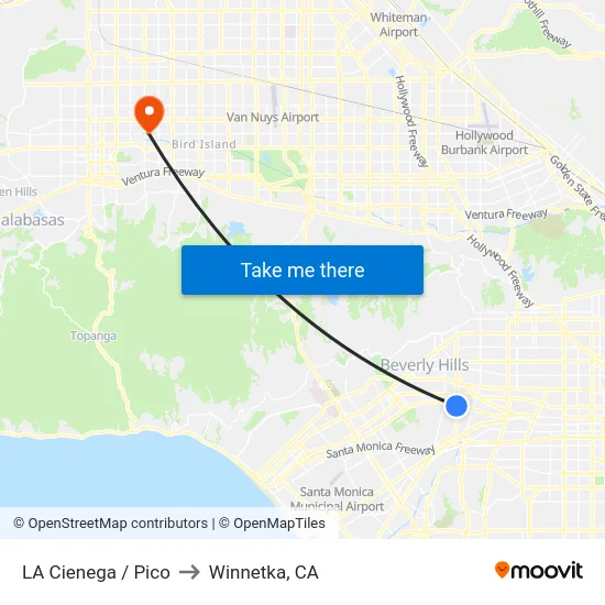 LA Cienega / Pico to Winnetka, CA map