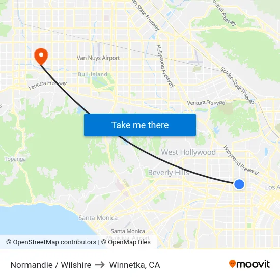 Normandie / Wilshire to Winnetka, CA map
