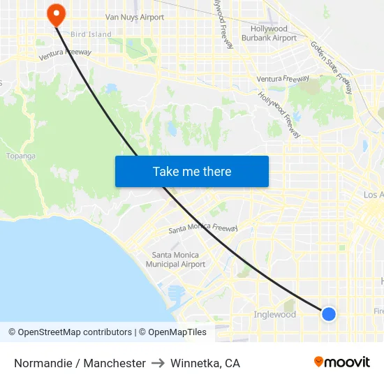 Normandie / Manchester to Winnetka, CA map