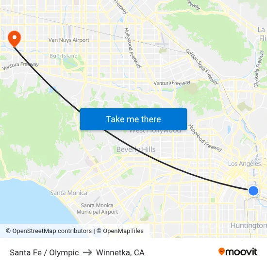 Santa Fe / Olympic to Winnetka, CA map
