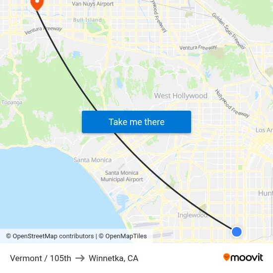 Vermont / 105th to Winnetka, CA map
