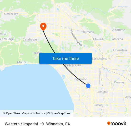 Western / Imperial to Winnetka, CA map