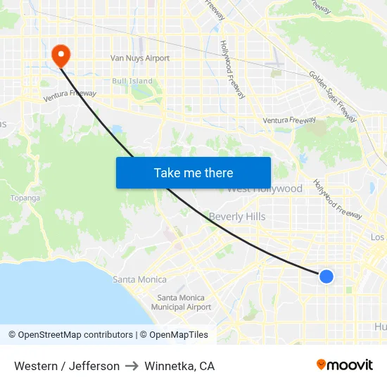 Western / Jefferson to Winnetka, CA map