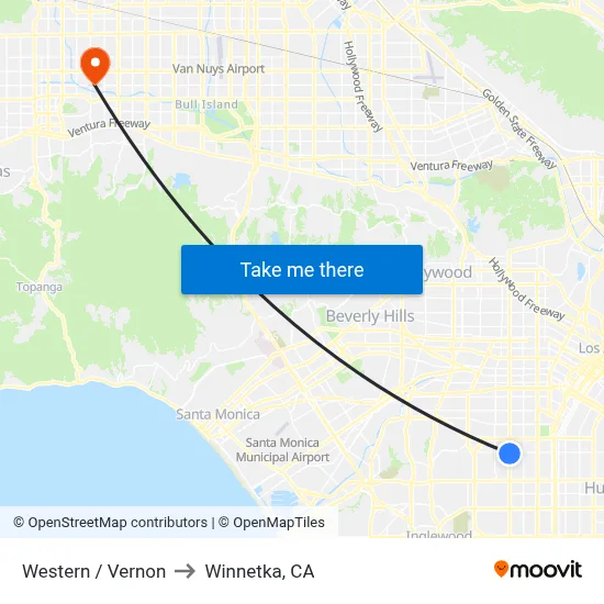 Western / Vernon to Winnetka, CA map
