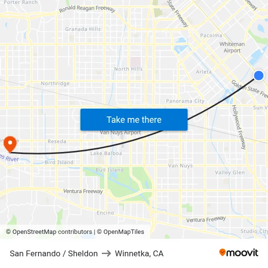 San Fernando / Sheldon to Winnetka, CA map