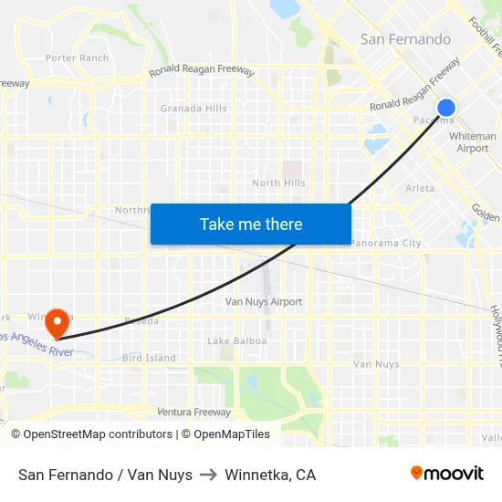 San Fernando / Van Nuys to Winnetka, CA map