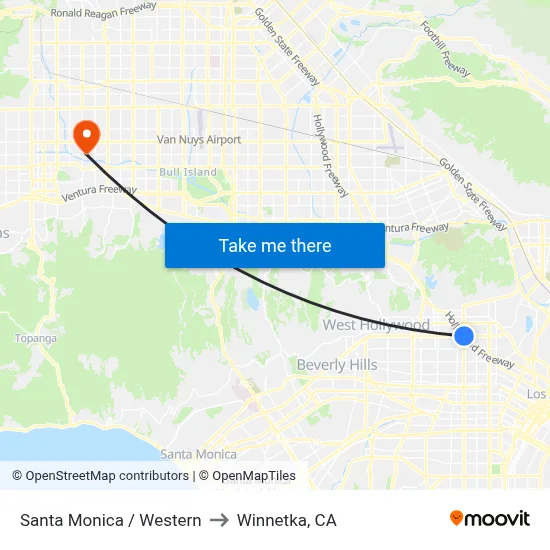 Santa Monica / Western to Winnetka, CA map
