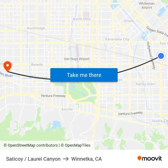 Saticoy / Laurel Canyon to Winnetka, CA map