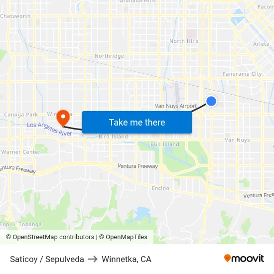 Saticoy / Sepulveda to Winnetka, CA map