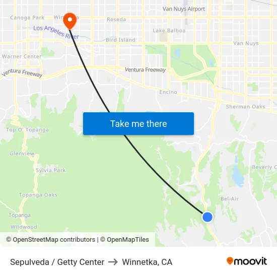 Sepulveda / Getty Center to Winnetka, CA map