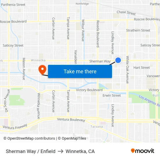 Sherman Way / Enfield to Winnetka, CA map