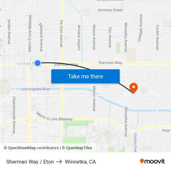 Sherman Way / Eton to Winnetka, CA map