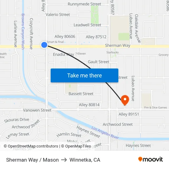 Sherman Way / Mason to Winnetka, CA map