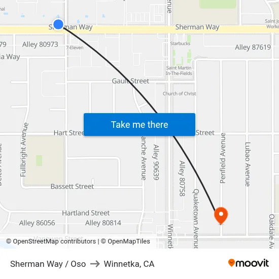 Sherman Way / Oso to Winnetka, CA map