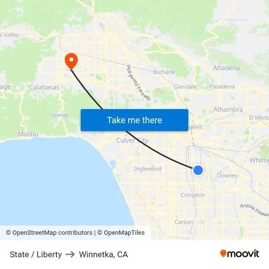 State / Liberty to Winnetka, CA map