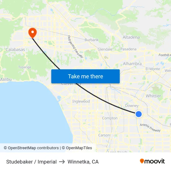 Studebaker / Imperial to Winnetka, CA map