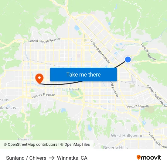 Sunland / Chivers to Winnetka, CA map