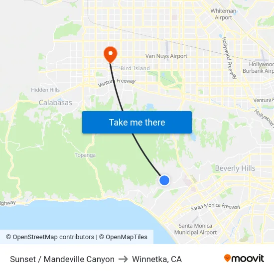 Sunset / Mandeville Canyon to Winnetka, CA map