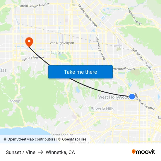 Sunset / Vine to Winnetka, CA map