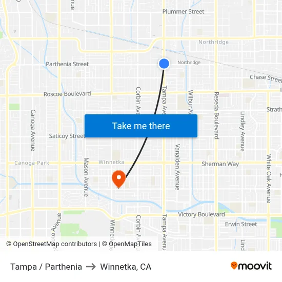 Tampa / Parthenia to Winnetka, CA map