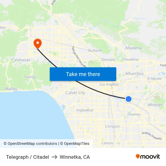 Telegraph / Citadel to Winnetka, CA map