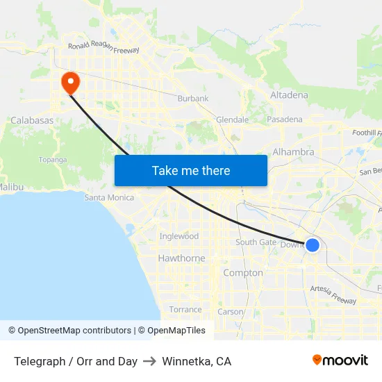 Telegraph / Orr and Day to Winnetka, CA map