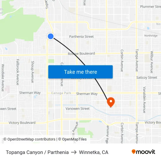 Topanga Canyon / Parthenia to Winnetka, CA map